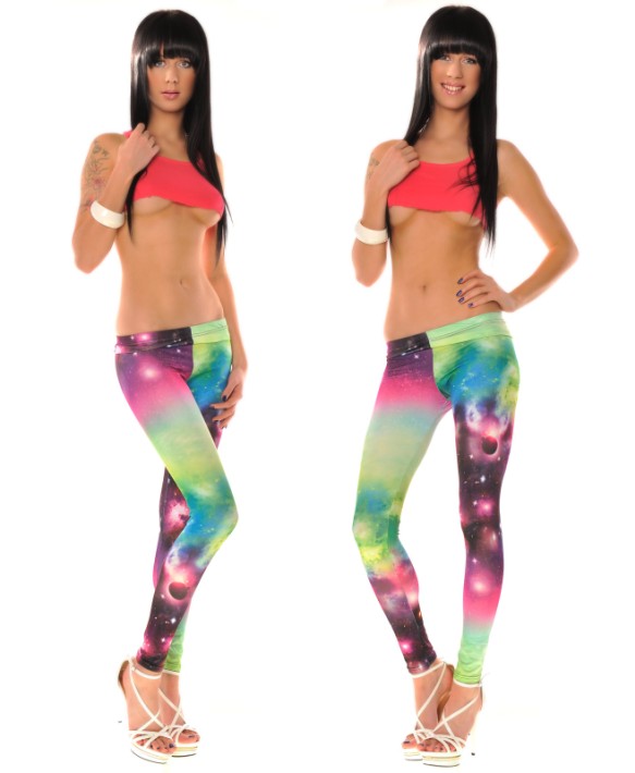 Ladies Sexy Colorful Galaxy Cosmo Print Stretchy Tight Leggings